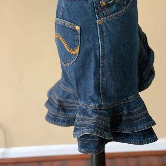 Lee X Self-Portrait Tiered Ruffle Mini Denim Skirt - Picture 4 of 11